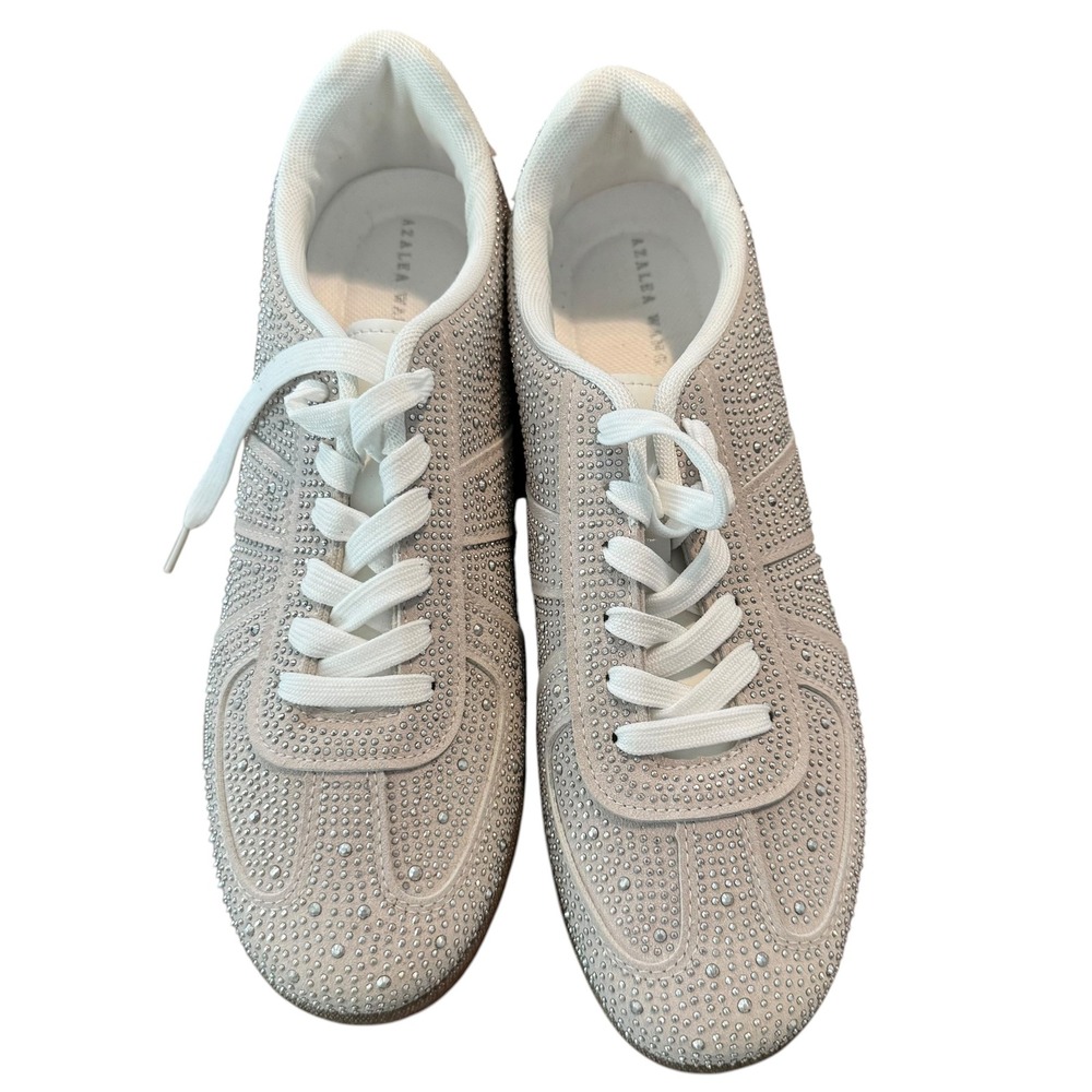 Sparkle Studded Women's Sneakers in Light Beige - Picture 3 of 9
